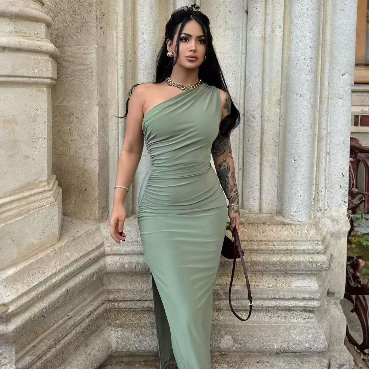 One - Shoulder Ruched Maxi Dress: Elegance Redefined