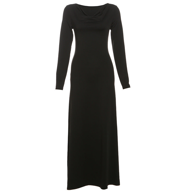 Cowl Neck Long - Sleeve Maxi Dress: Timeless Elegance