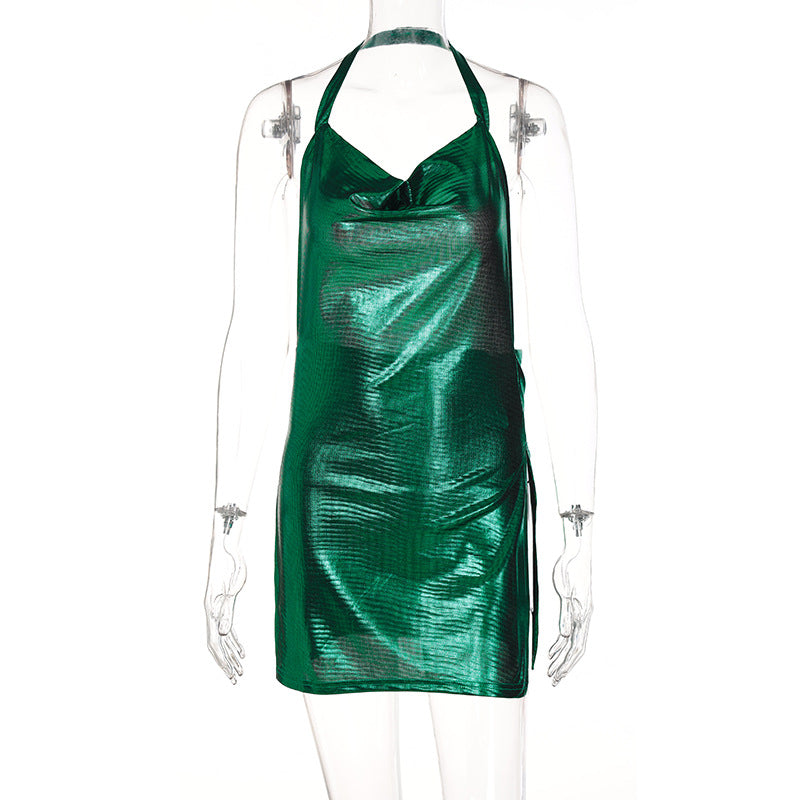 Sexy backless solid color slim split dress Amazon foreign trade women