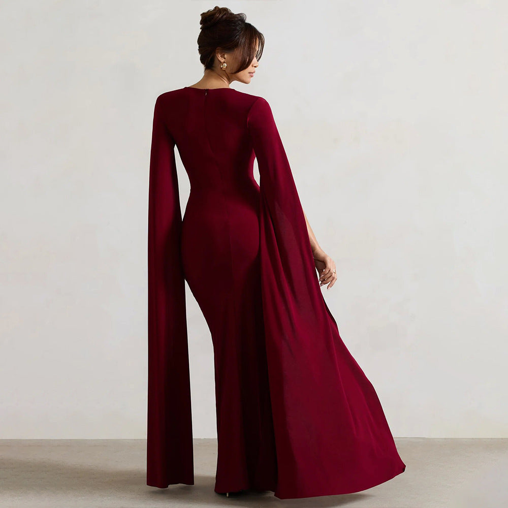 Cape - Sleeve Maxi Dress: Royal Elegance for Special Occasions