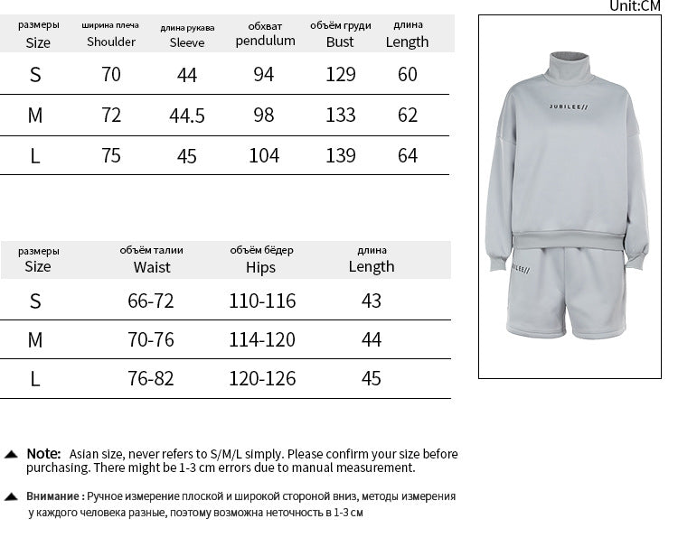 Semi-turtleneck long-sleeved letter-printed sweater high-waisted casual shorts autumn European and American fashion suit women