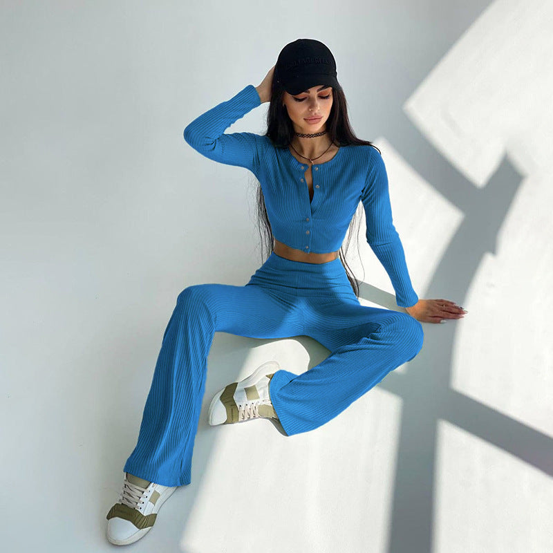 European and American style casual versatile square collar claw button flared pants suit women