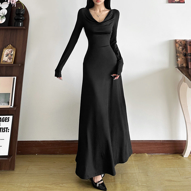 Cowl Neck Long - Sleeve Maxi Dress: Timeless Elegance