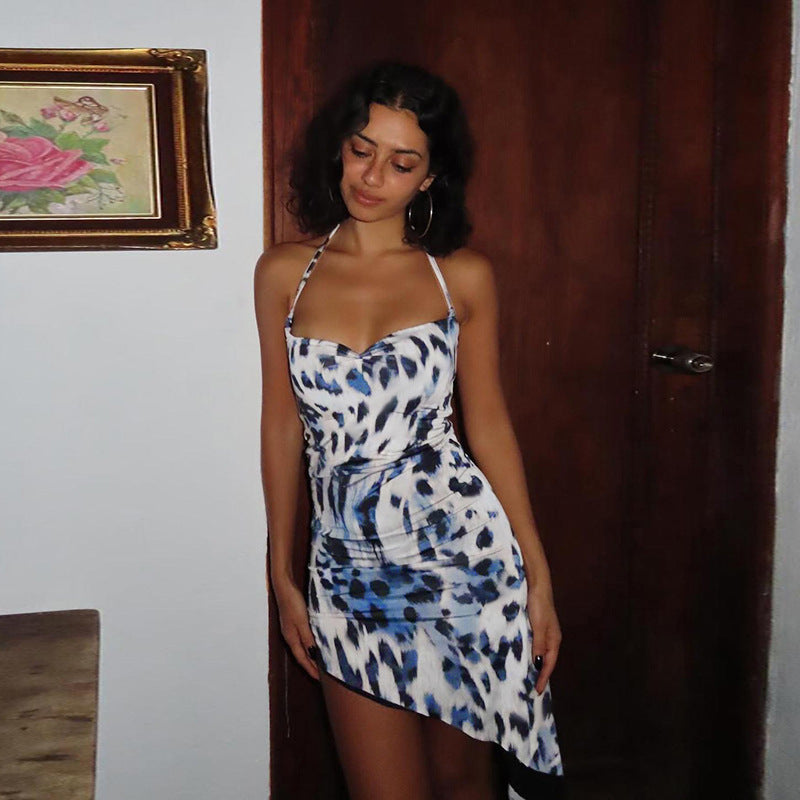 Spice girl sexy irregular leopard print neck dress woman