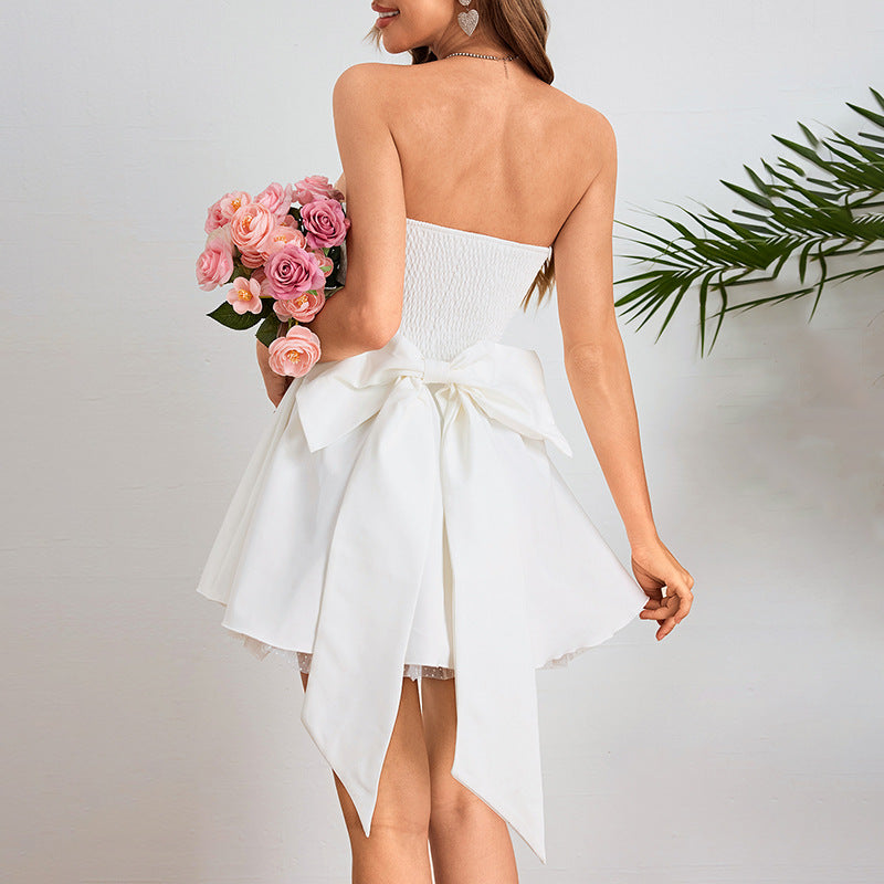 celebrity style tube top bow A swing light dress dress dress women