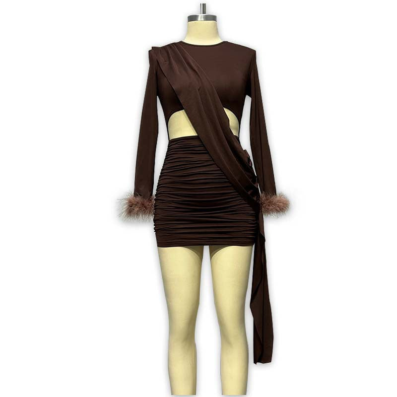 Chocolate Brown Cut - Out Mini Dress: Night Out Glam