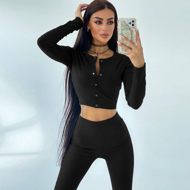 European and American style casual versatile square collar claw button flared pants suit women