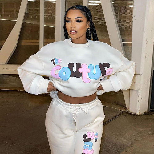Casual Versatile Alphabet English Printed Sweater Sweatpants Suit Women
