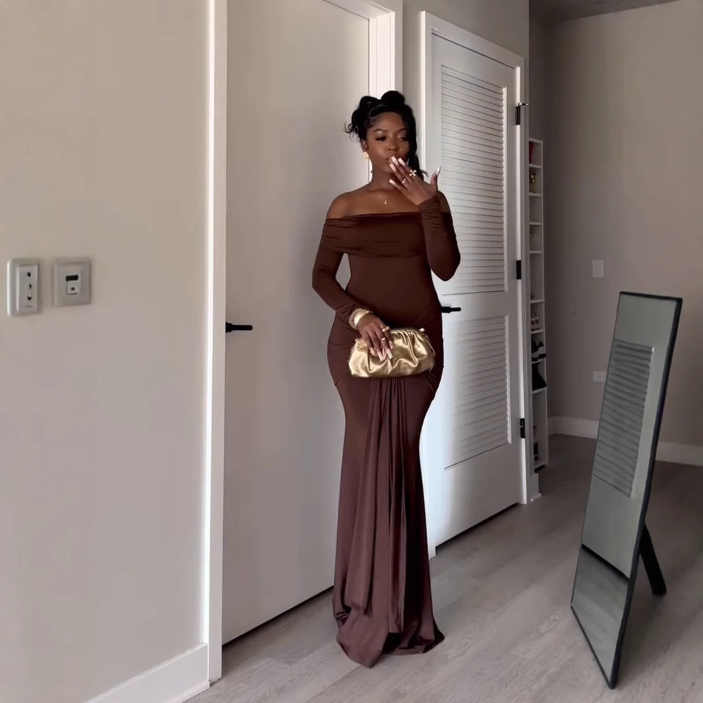 One-shoulder dress, sexy hip skirt, European and American elegant dress - kavyachic