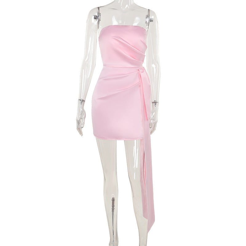Celebrity temperament sexy slim satin streamer tube top dress women
