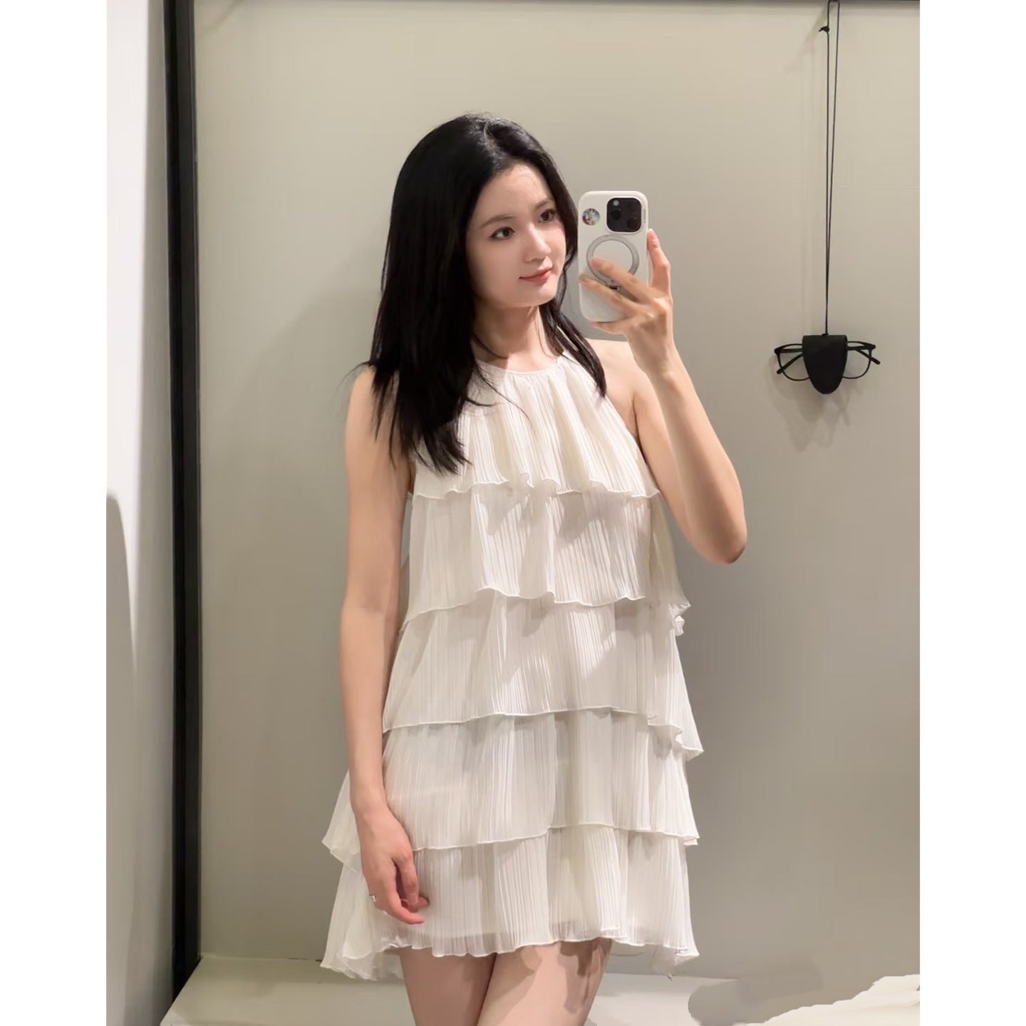 Sweet layered holiday style short dress with stand collar - kavyachic
