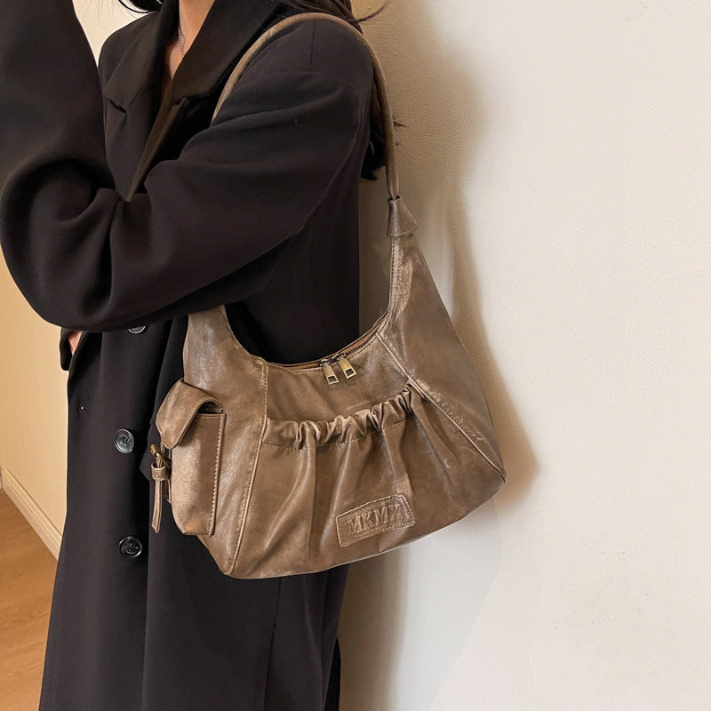 Maillard retro underarm bag women's medieval pleated baguette bag versatile large-capacity handbag - kavyachic