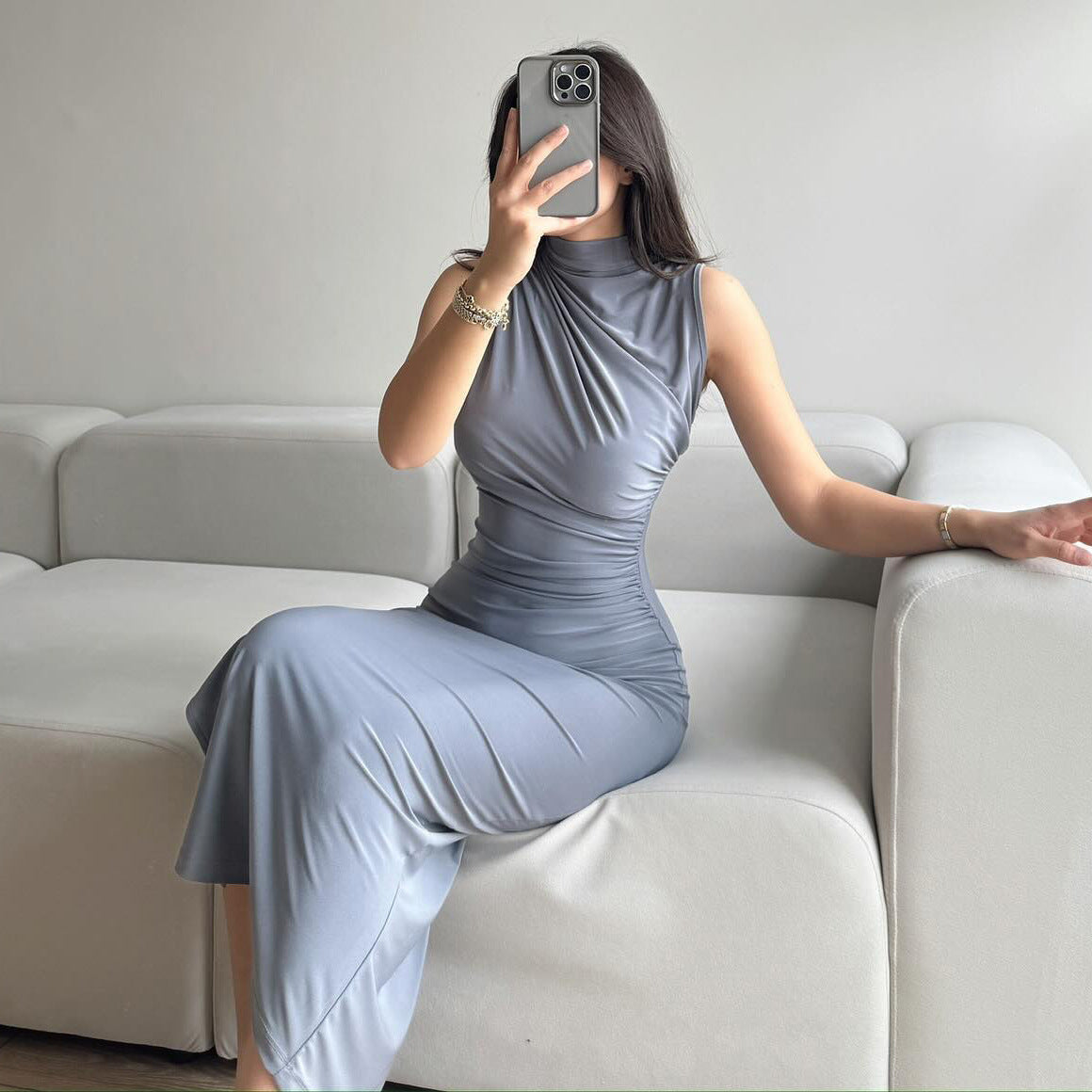Sleeveless Ruched Midi Dress: Effortless Elegance for Every Occasion