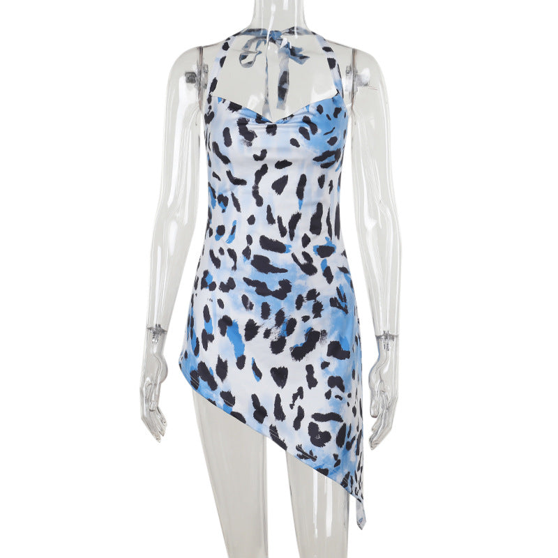 Spice girl sexy irregular leopard print neck dress woman