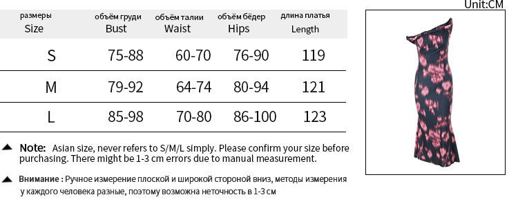 Fashion temperament Slim print kink slanted shoulder temperament Fishtail dress women