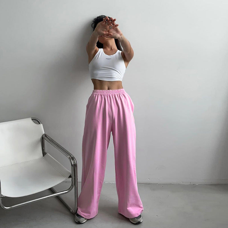 Retro sports wide-leg pants drape straight daily casual pants vest two-piece set