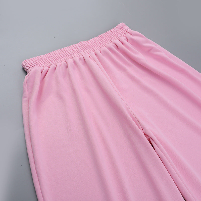 Retro sports wide-leg pants drape straight daily casual pants vest two-piece set