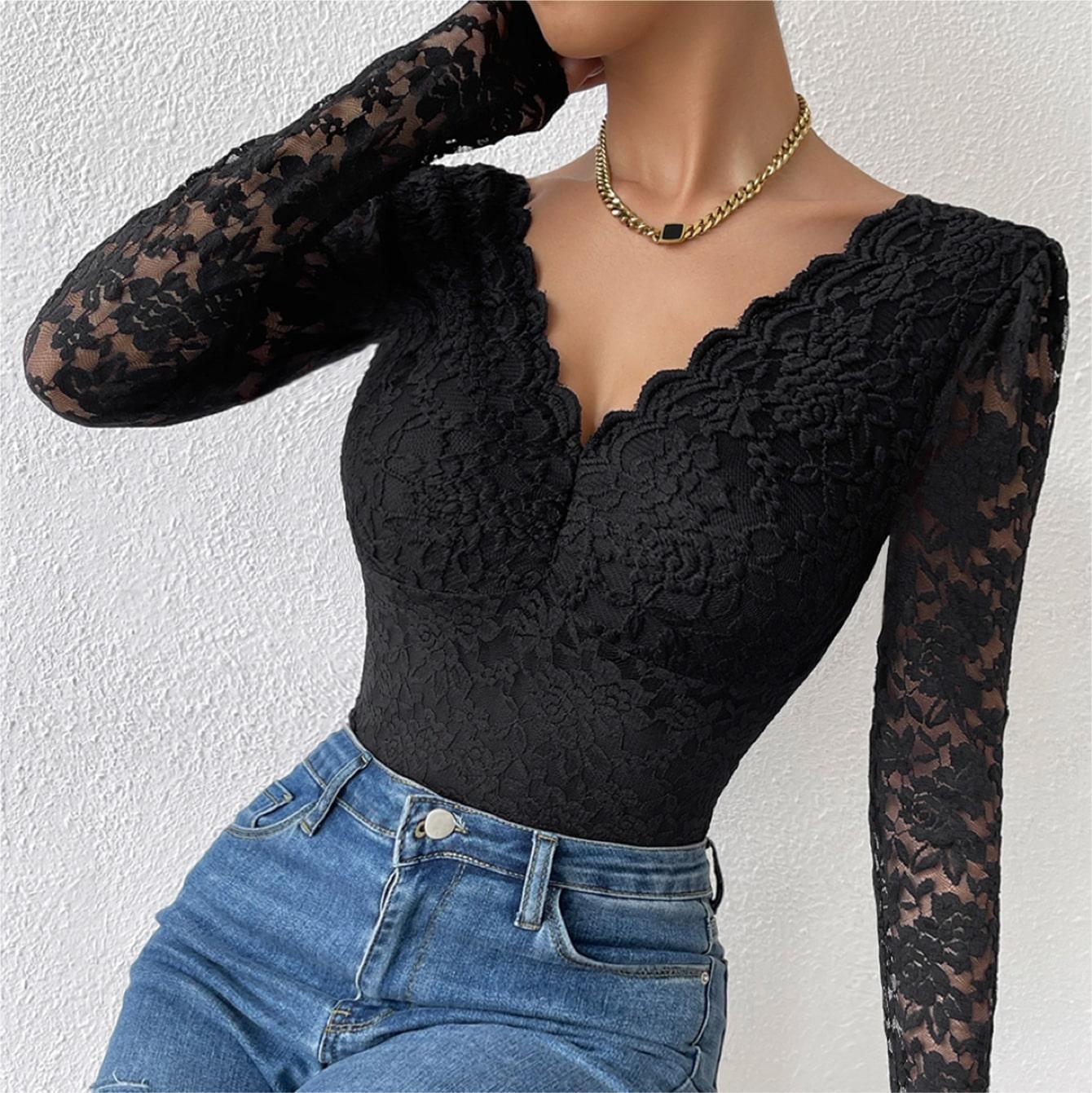 Lace Long - Sleeve Bodysuit: Romantic & Alluring