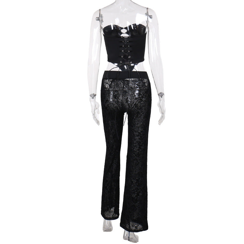 Flocking straps waist tube top trousers set