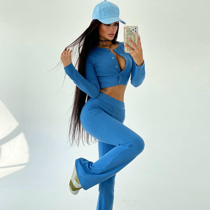 European and American style casual versatile square collar claw button flared pants suit women