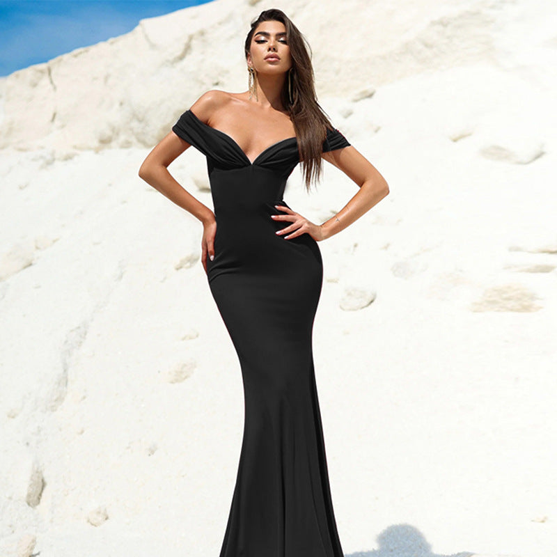 Sexy deep V-neck waist cinched mermaid dress dress