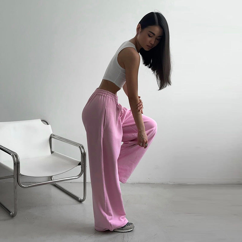Retro sports wide-leg pants drape straight daily casual pants vest two-piece set
