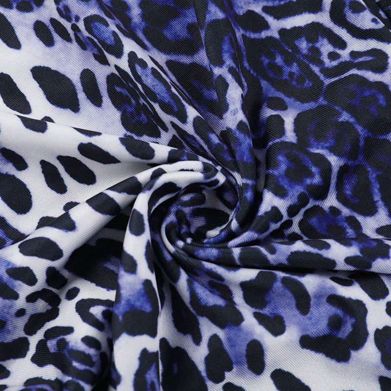 Suspender Leaky Back Sexy Leopard Print Dress Split Split Swing Neck Tie Slim Fit Long Dress