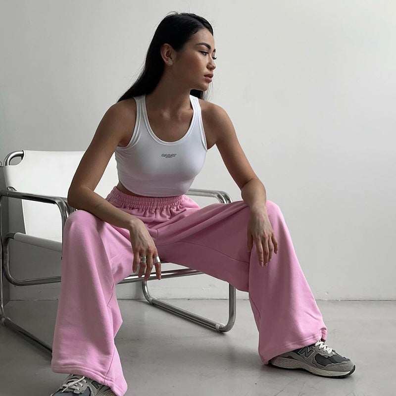 Retro sports wide-leg pants drape straight daily casual pants vest two-piece set