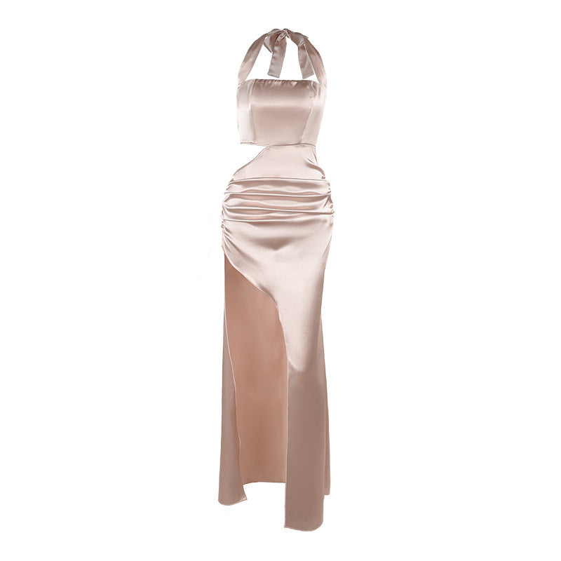 Celebrity temperament sexy neck hollow split dress dress women